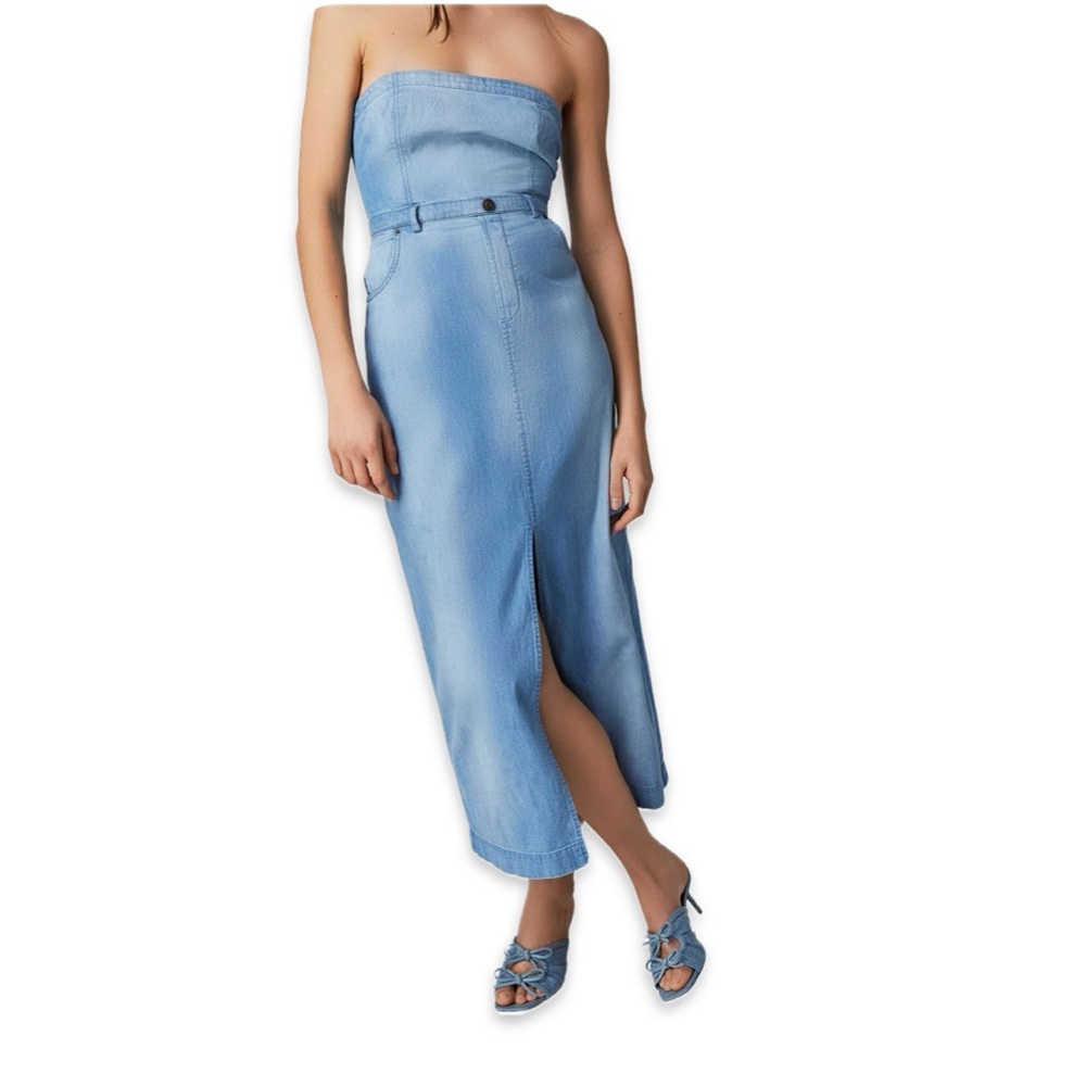 NWT Free People Strapless Denim Midi Dress size 4‎ Jean casual party boho cotton
